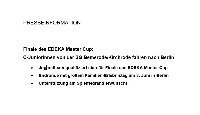 Featured image for “Finale des EDEKA Master Cup: C-Juniorinnen von der SG Bemerode/Kirchrode fahren nach Berlin”